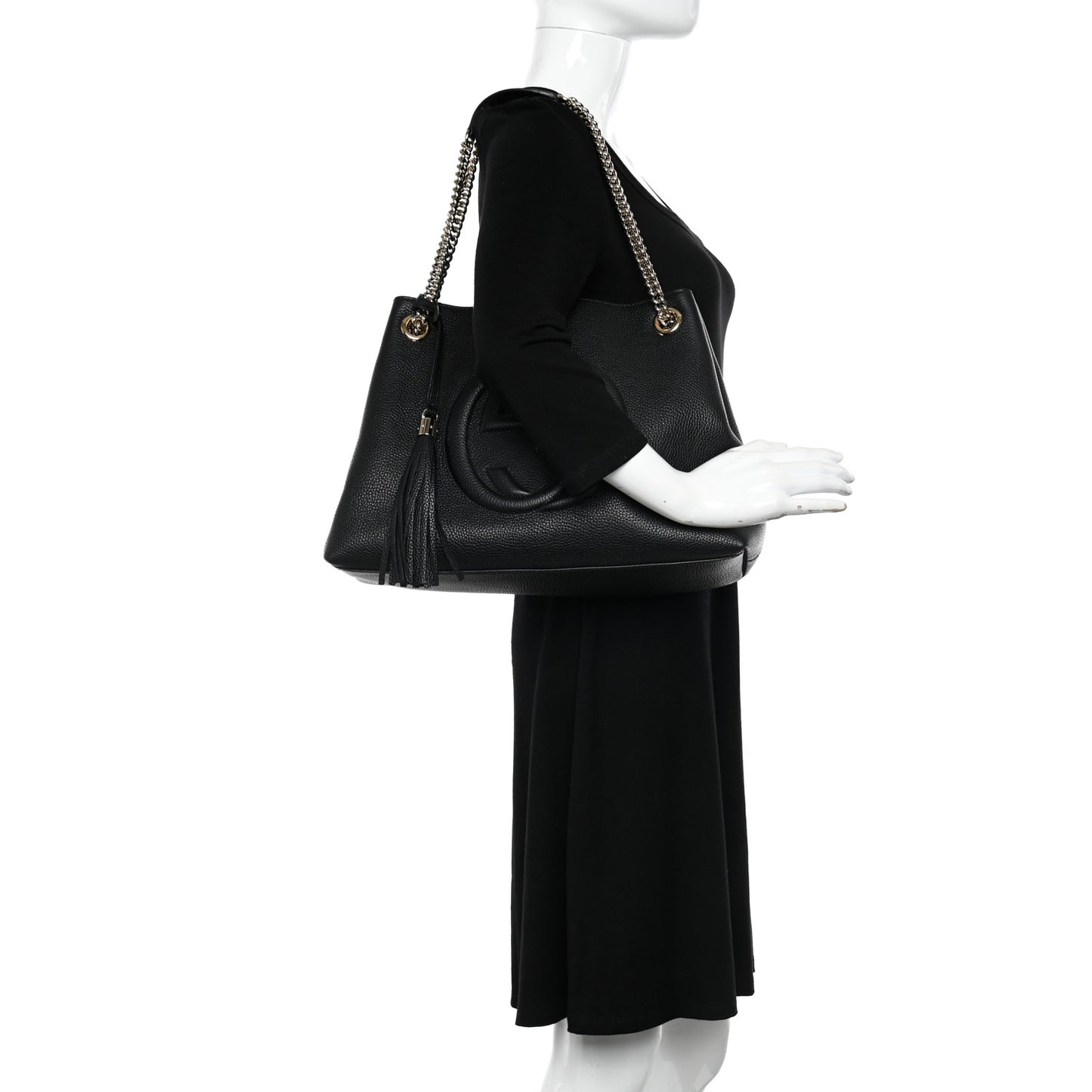 Pebbled Calfskin Medium Soho Chain Shoulder Bag Black