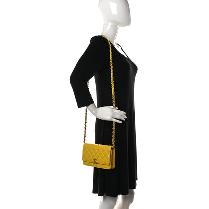 Chanel Lambskin Resin Quilted Wallet On Chain WOC Yellow 3 of 12