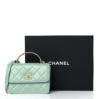 Chanel Shiny Calfskin Quilted Mini Metal Top Handle Flap Light Green 10 of 10