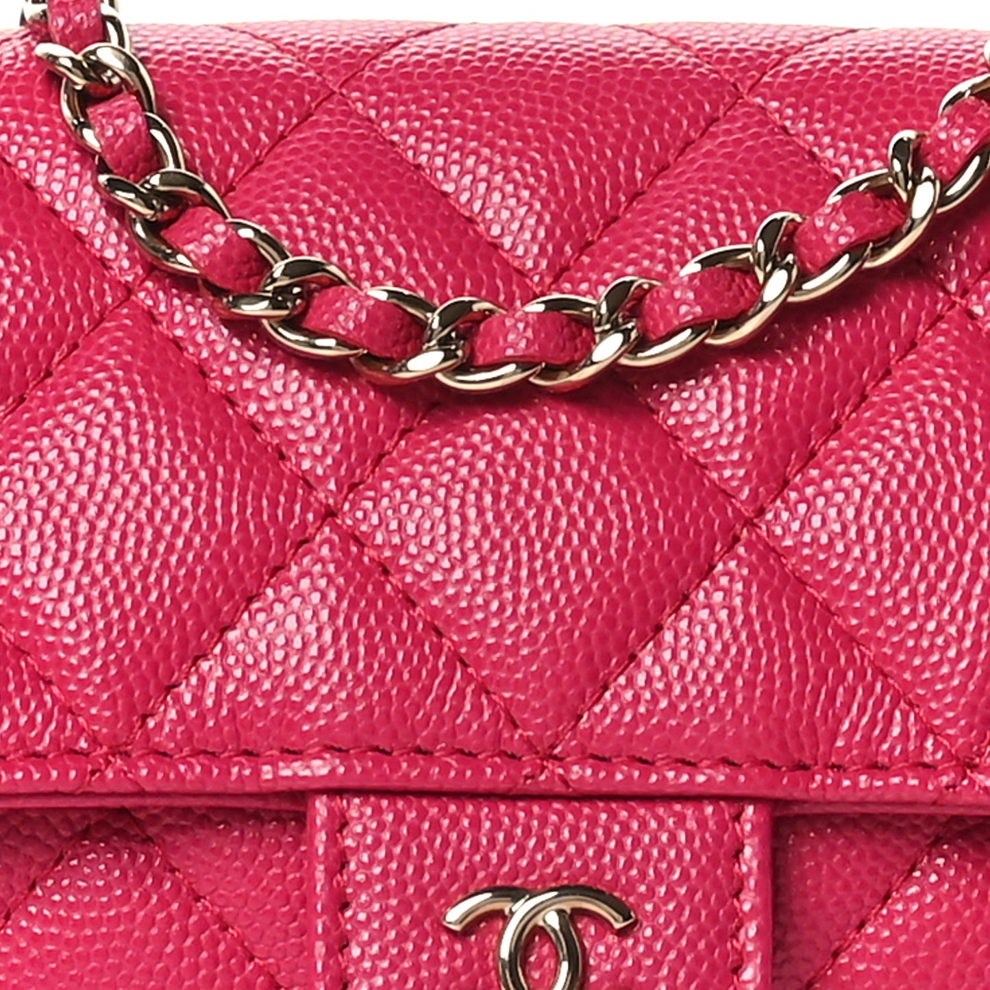 Caviar Fabric Quilted Foldable Tote With Chain Pink Multicolor