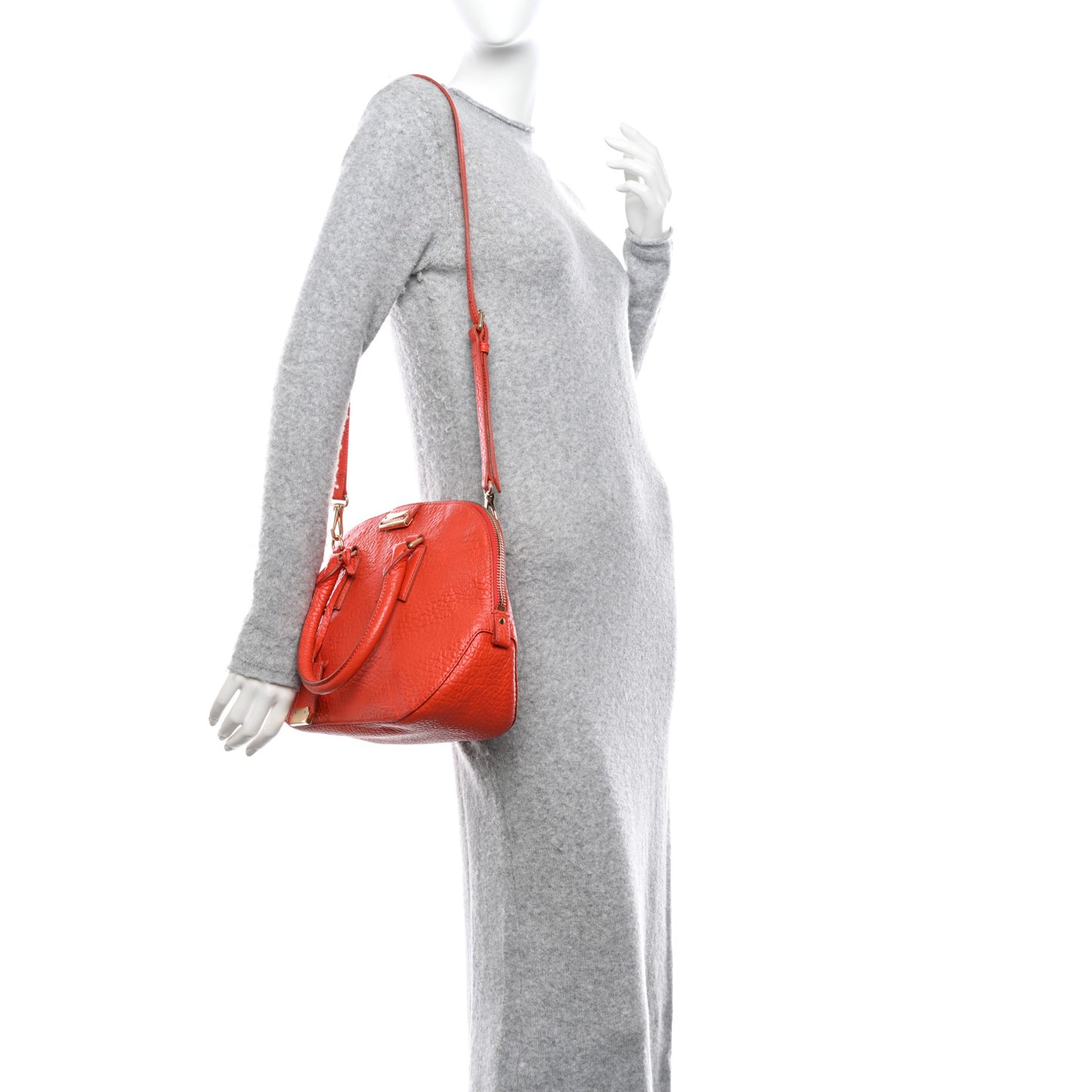 Heritage Grain Check Embossed Small Orchard Bowling Bag Orange