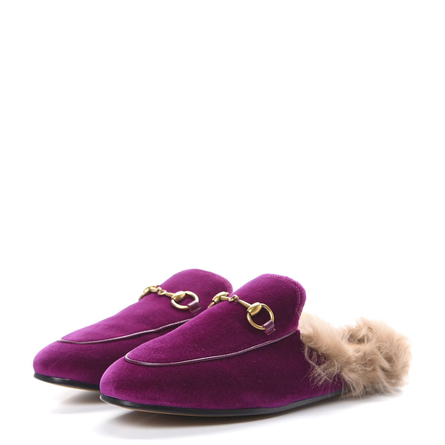 Gucci Velvet Fur Womens Princetown Slippers 37 Fucsia Violet Cyclamen Natural 3 of 10