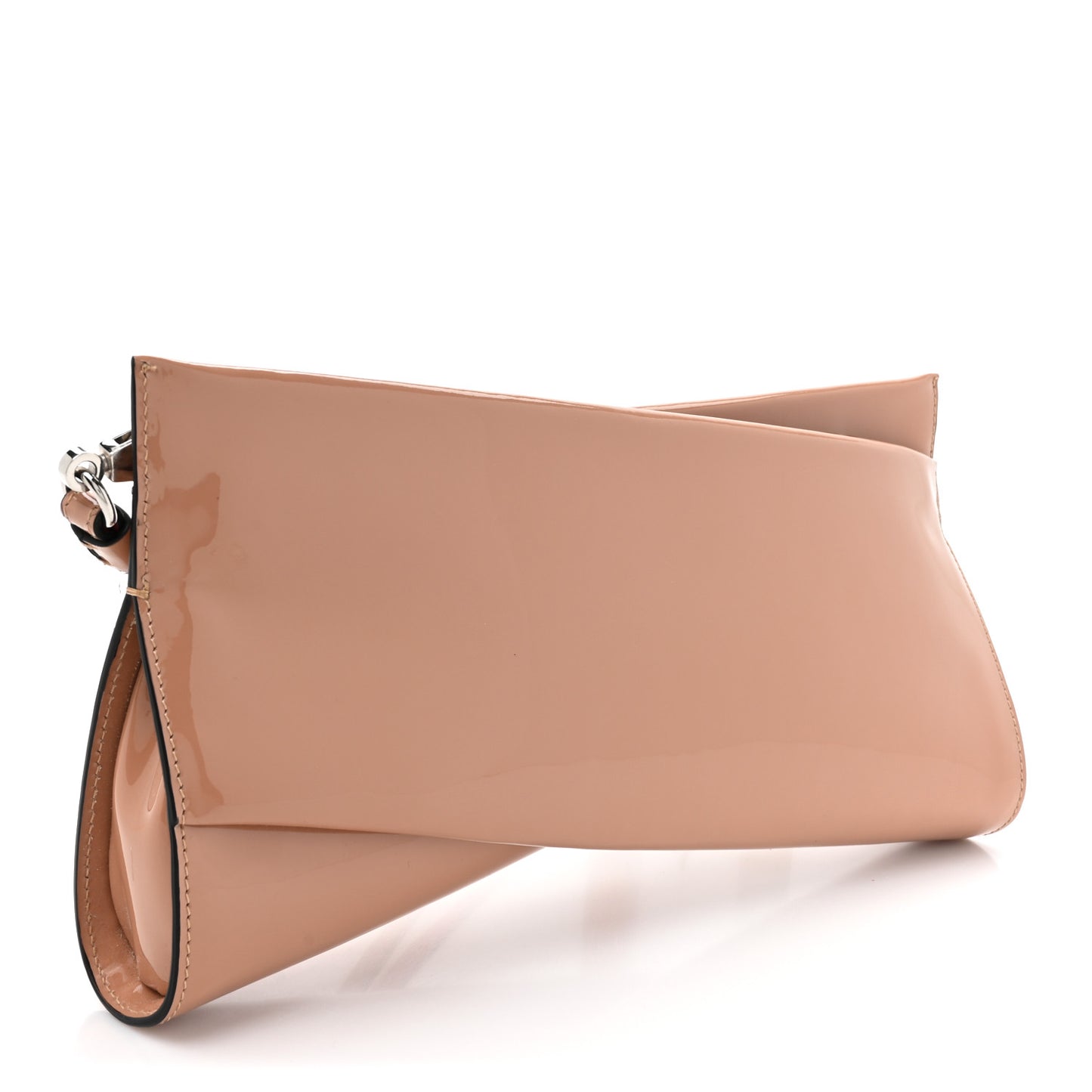 Patent Loubi Twist Zip Clutch Bag Nude