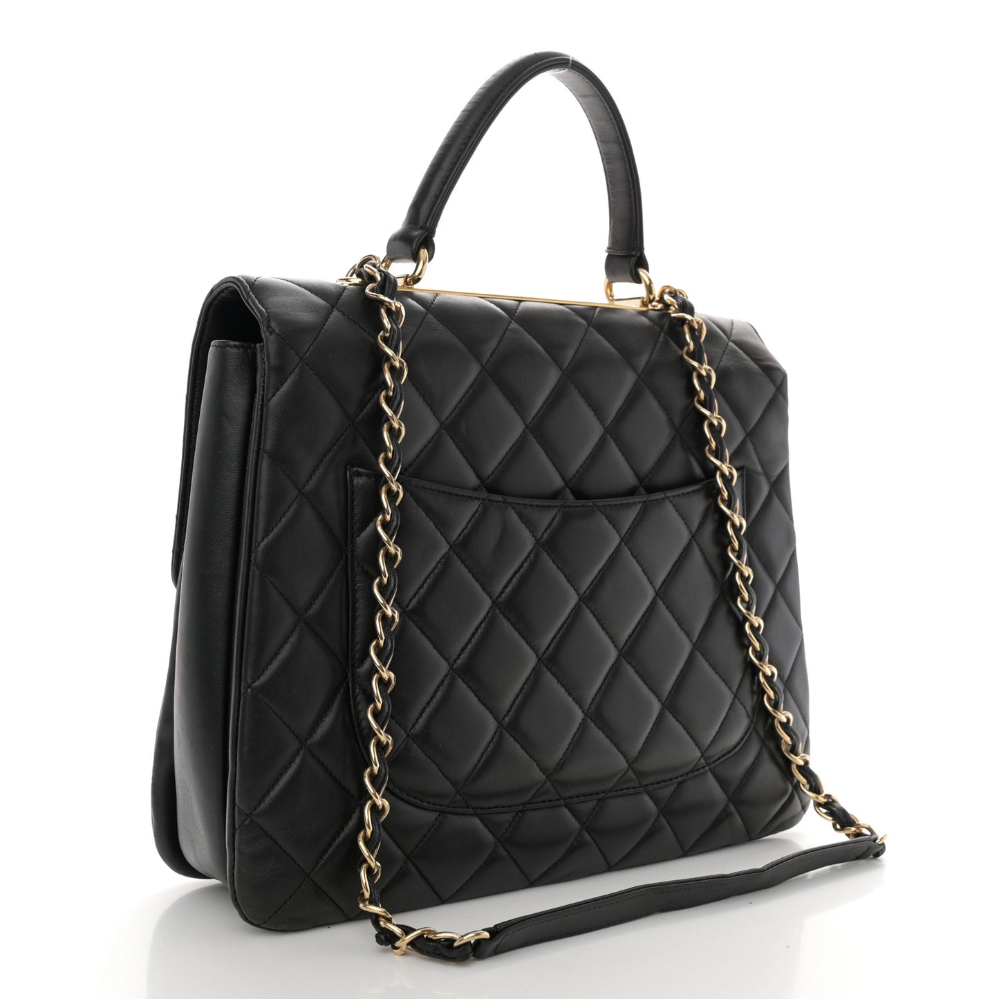 Lambskin Quilted Large Trendy CC Dual Handle Flap Bag Black
