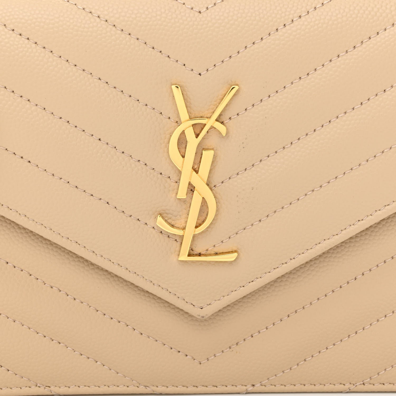 Saint Laurent Grain De Poudre Matelasse Chevron Monogram Envelope Chain Wallet Nude Powder 8 of 10