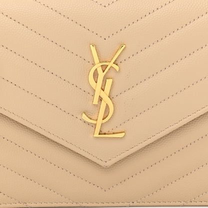 Saint Laurent Grain De Poudre Matelasse Chevron Monogram Envelope Chain Wallet Nude Powder 8 of 10