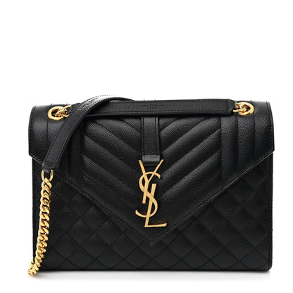 Saint Laurent Grain De Poudre Textured Mixed Matelasse Triquilt Medium Monogram Satchel Black 1 of 11