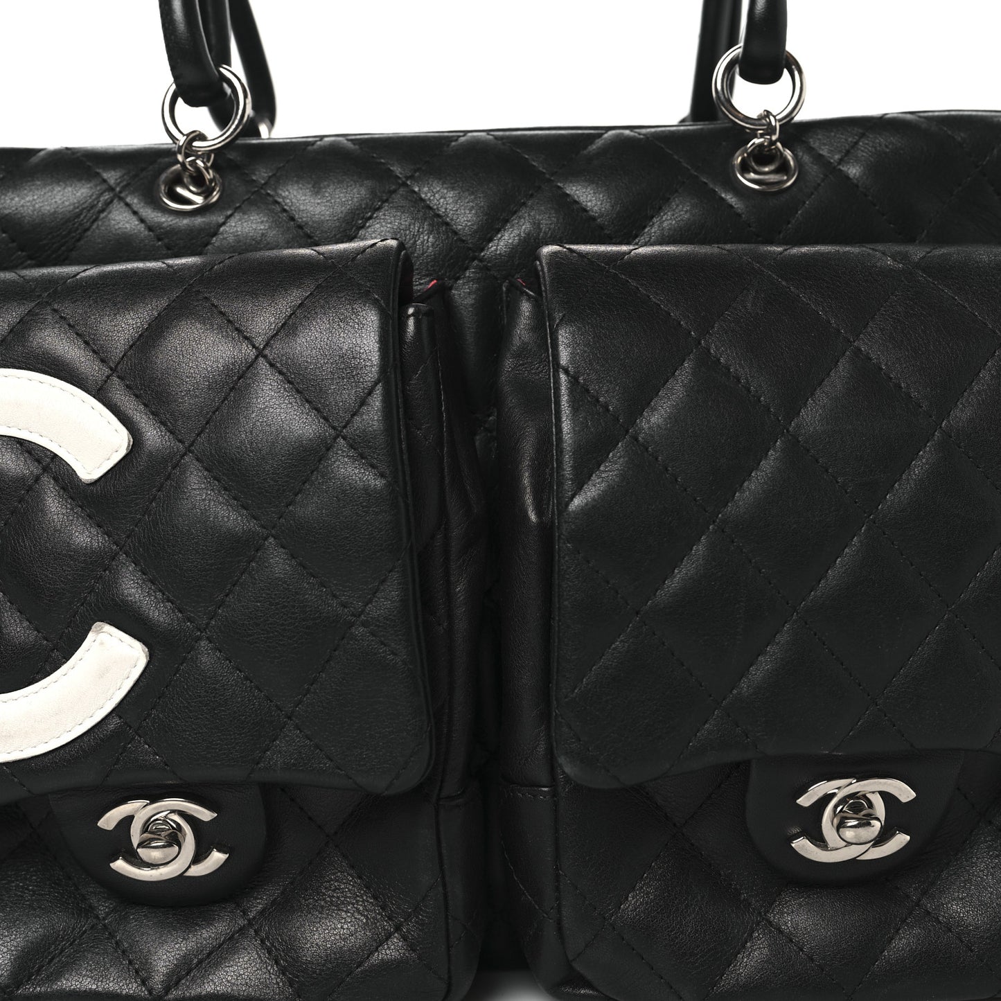 Calfskin Quilted Large Cambon Multipocket Reporter Black White