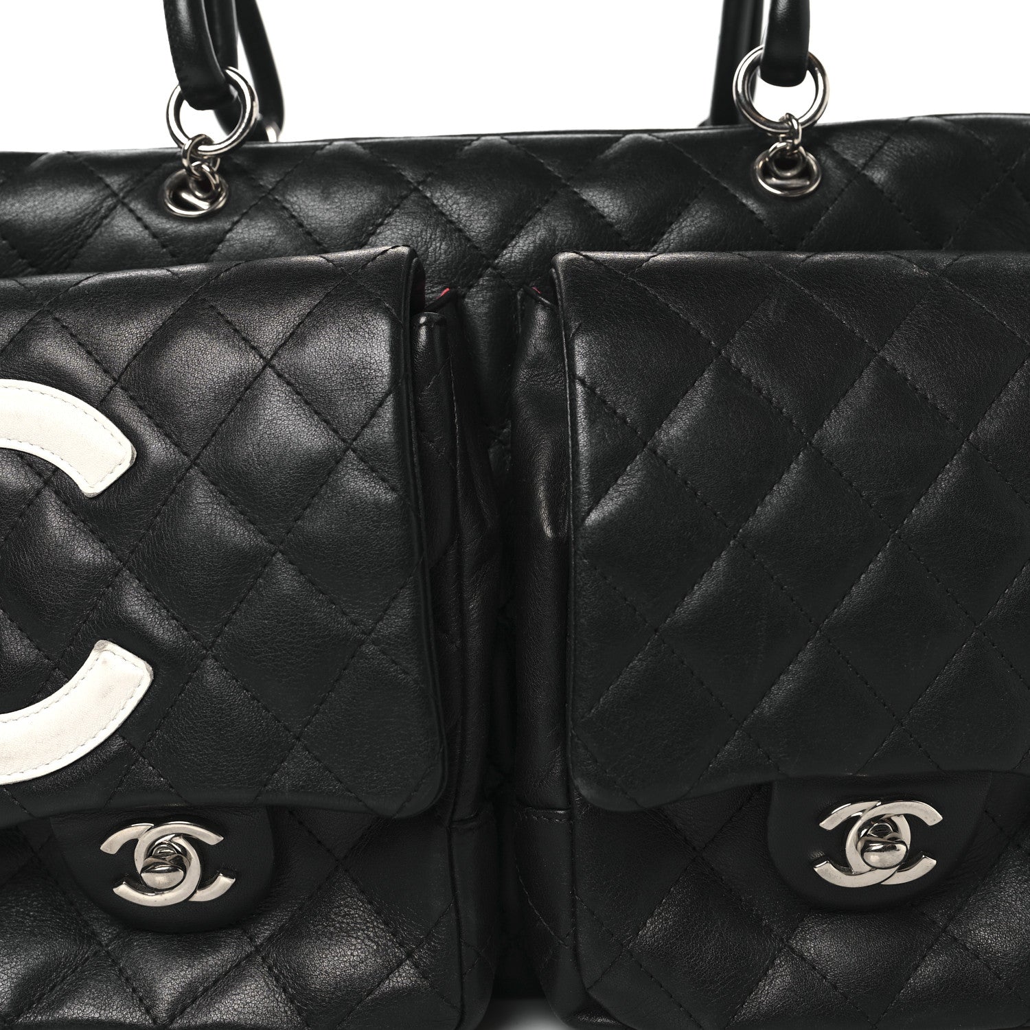 Chanel Calfskin Quilted Large Cambon Multipocket Reporter Black White 8 of 15