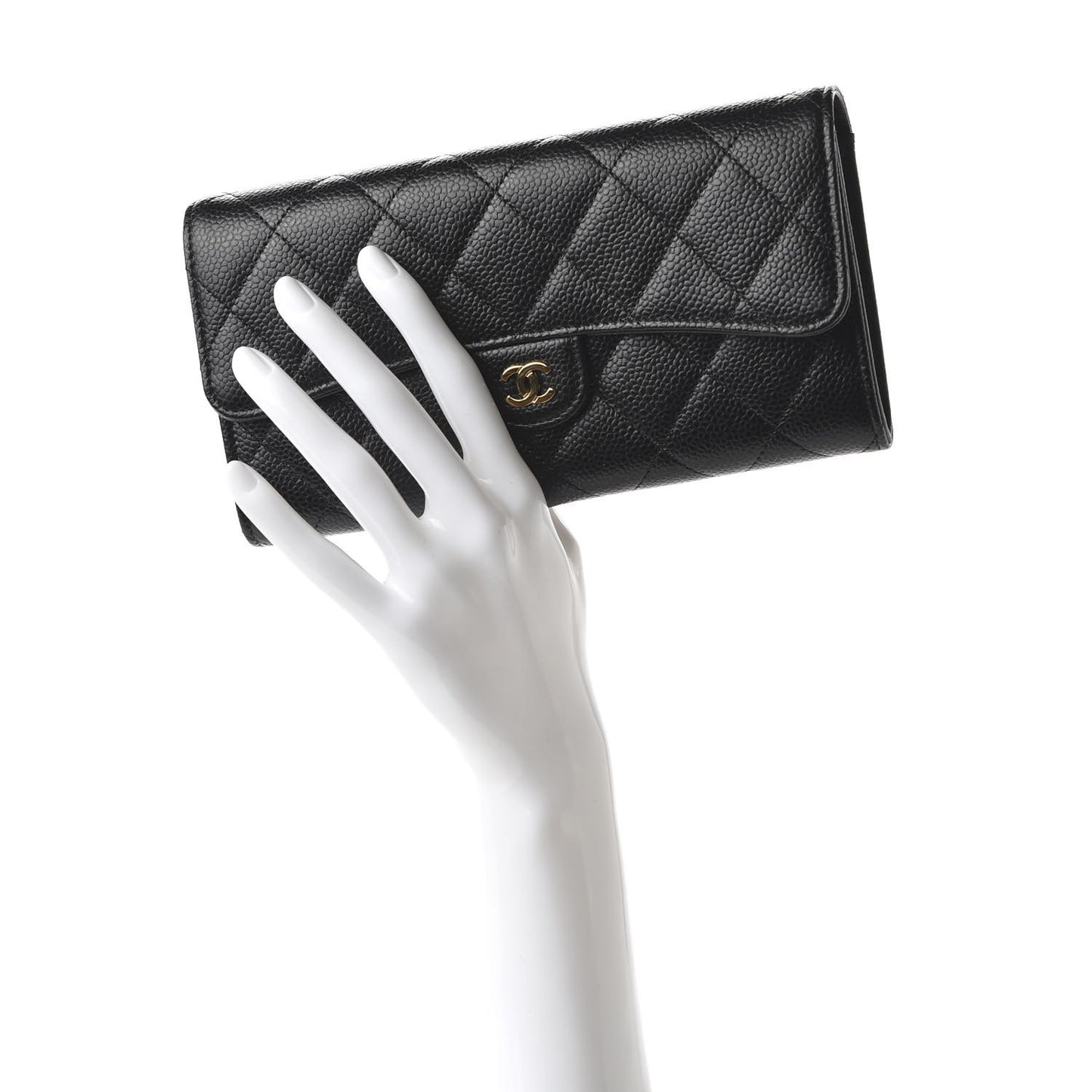 Caviar Quilted Large Gusset Flap Wallet Black