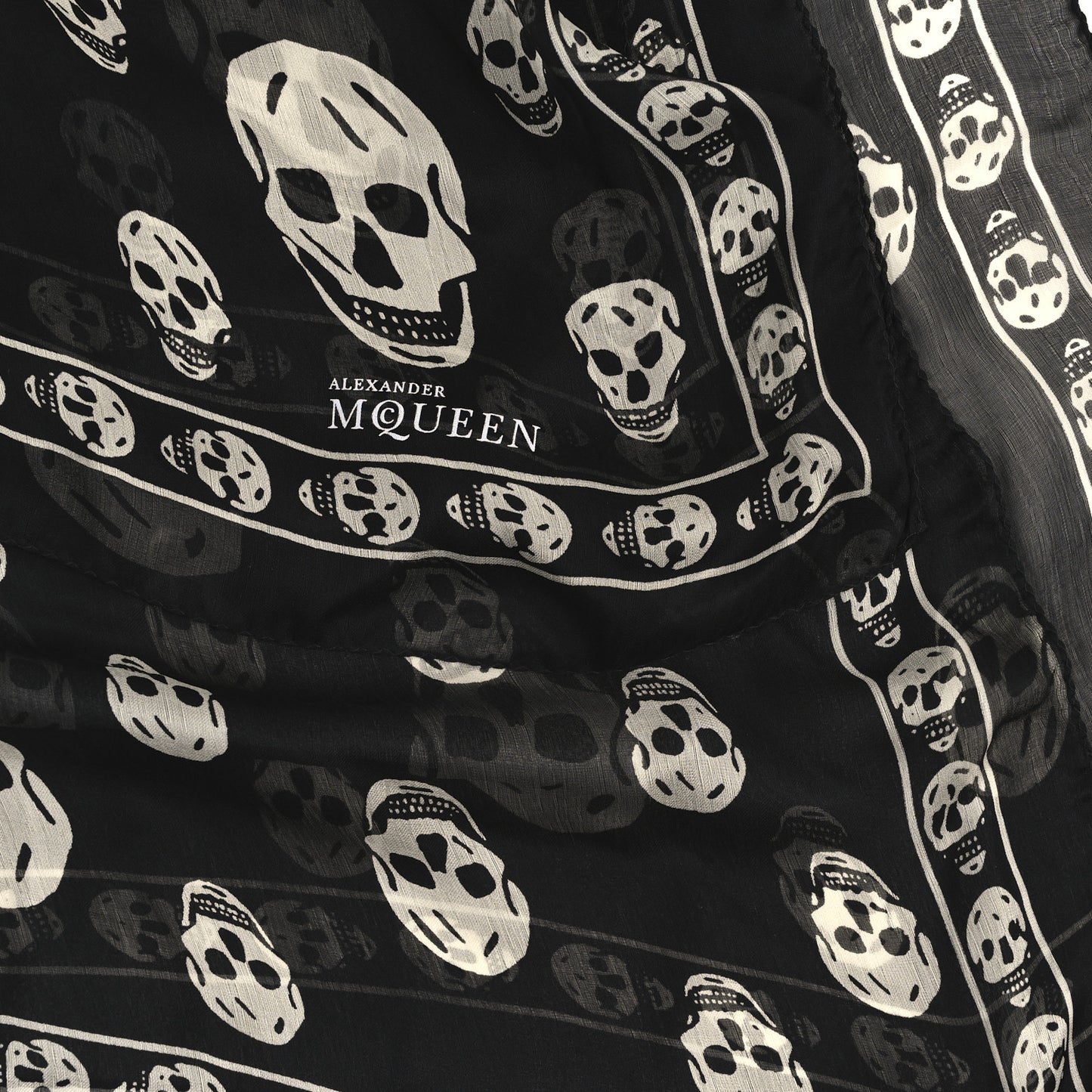 Silk Chiffon Skull Scarf Black Ivory