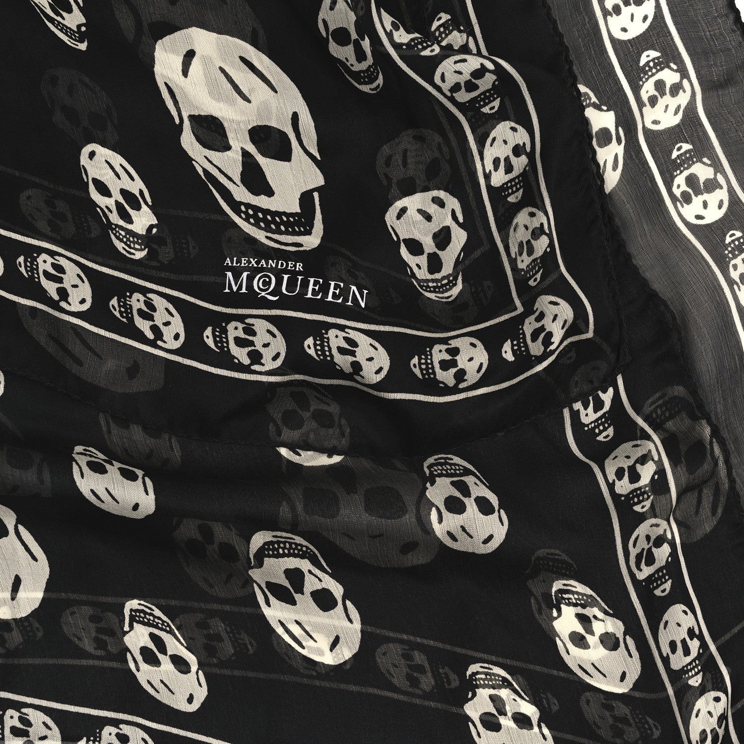 Alexander McQueen Silk Chiffon Skull Scarf Black Ivory 3 of 4