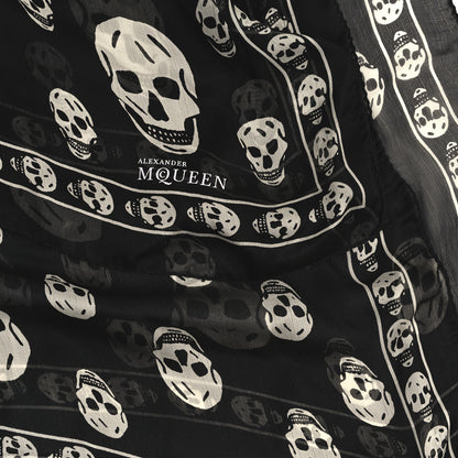 Alexander McQueen Silk Chiffon Skull Scarf Black Ivory 3 of 4