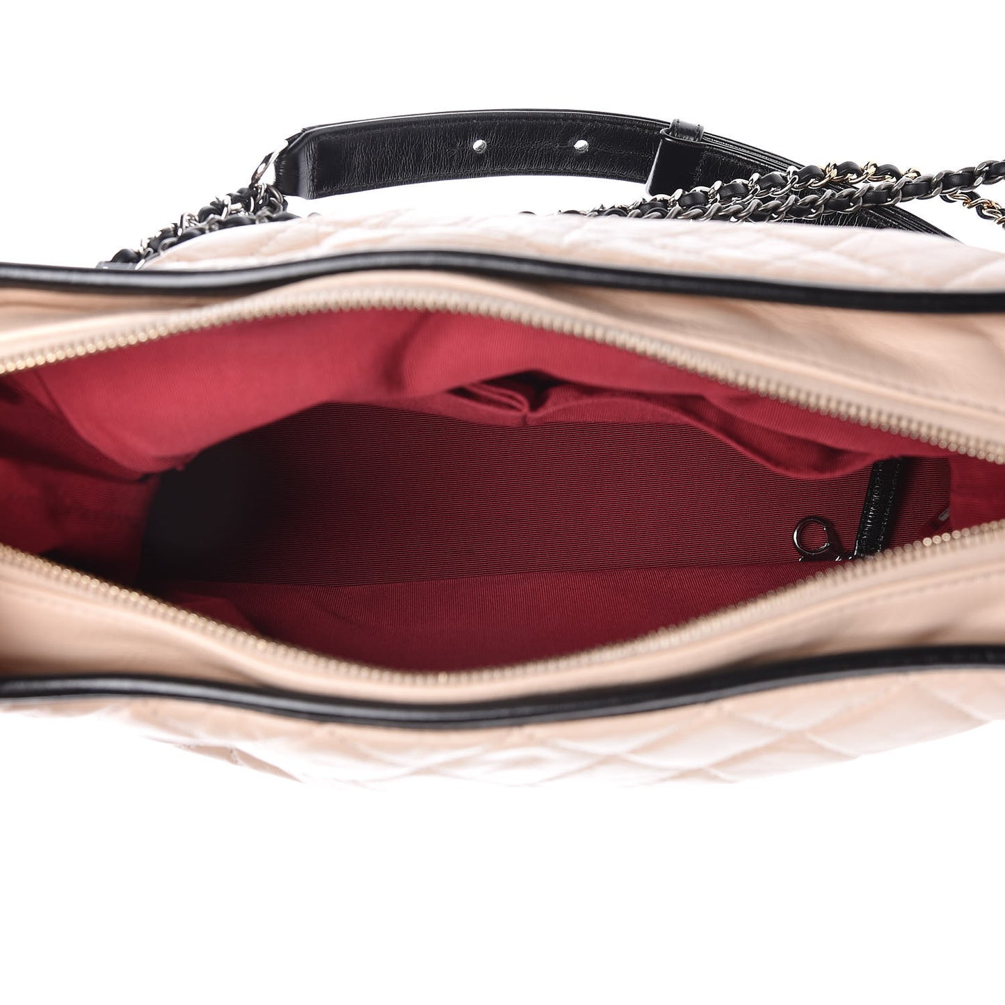 Aged Calfskin Quilted Medium Gabrielle Hobo Beige Black