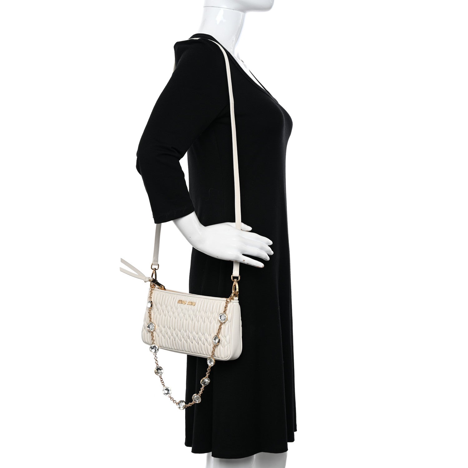 Miu Miu Nappa Matelasse Crystal Mini Shoulder Bag White 2 of 11