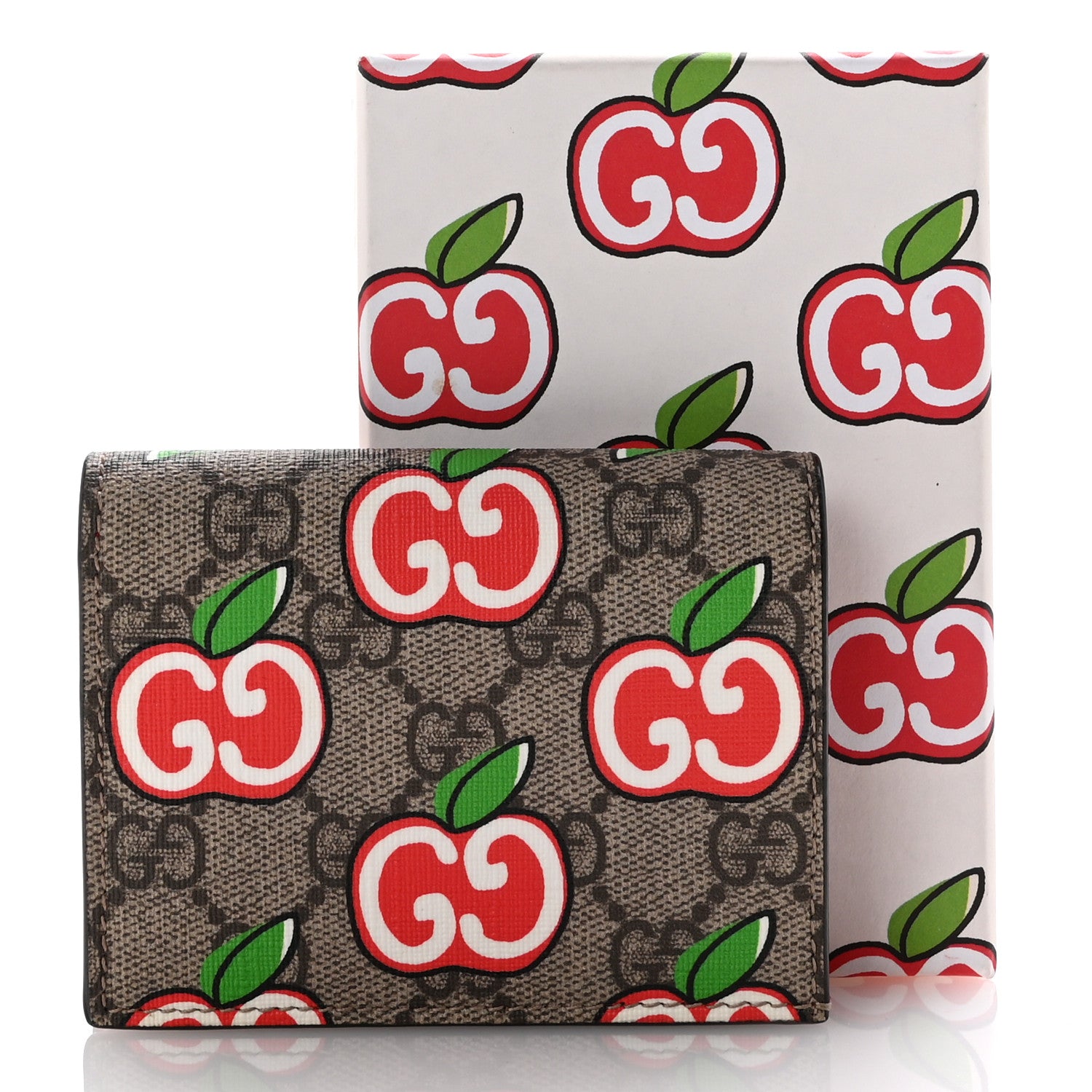 Gucci GG Supreme Monogram Apple Card Case Wallet Beige Multicolor Lobster Red 8 of 8