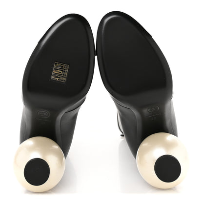 Chanel Stretch Lambskin Patent Cap Toe Pearl Ball Mid Calf Boots 38 Black 6 of 9