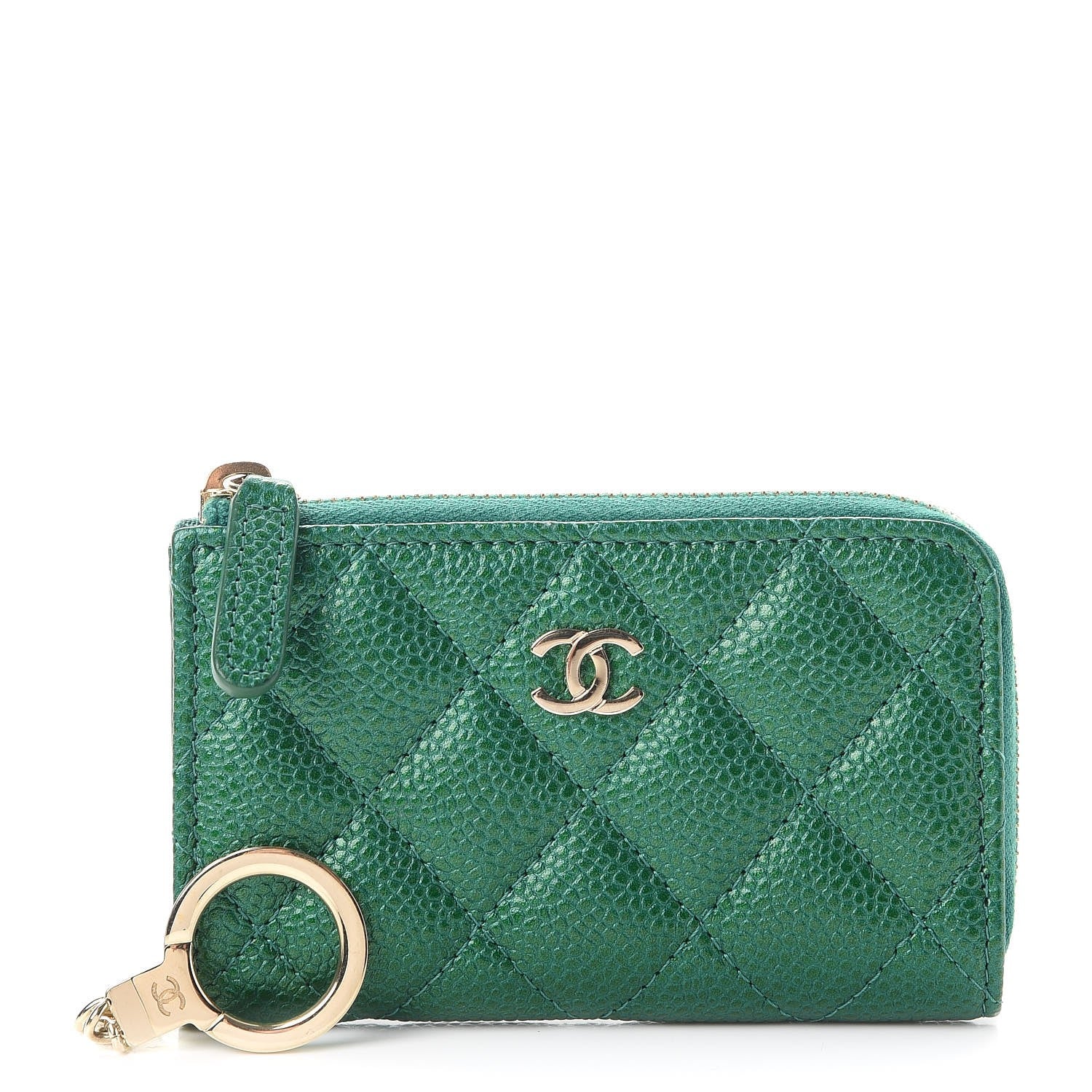Chanel Metallic Caviar Quilted Key Holder Case Green 1 of 8