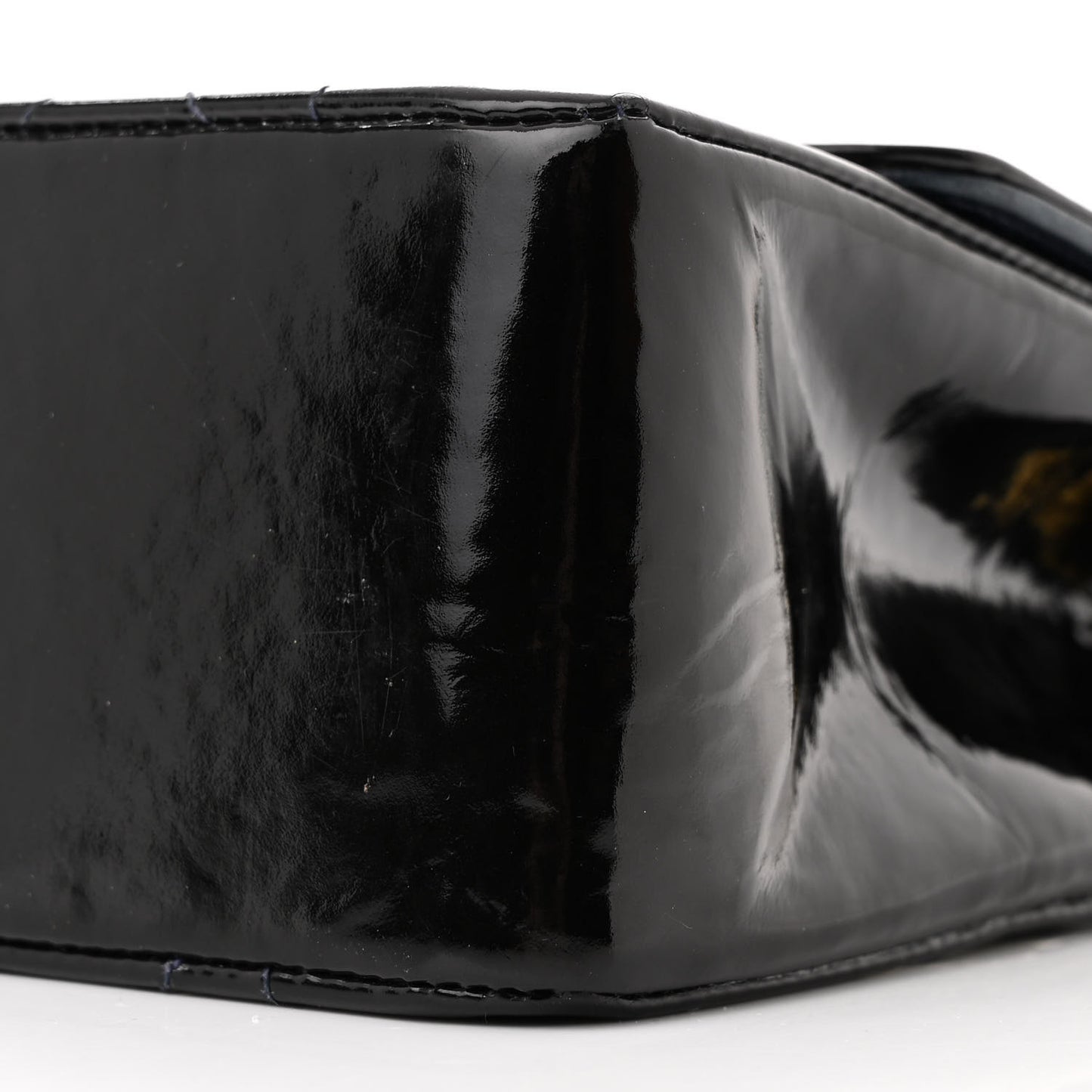 Patent Lambskin Quilted Small Single Flap Navy