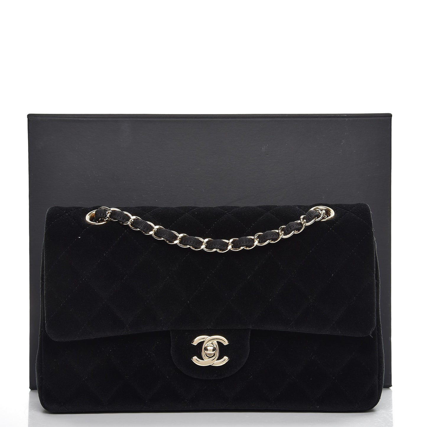 Velvet Quilted Medium Double Flap Black