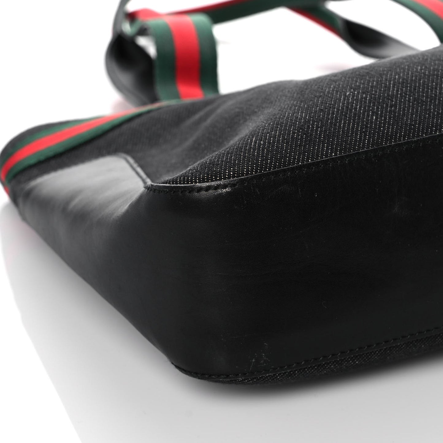 Denim Calfskin Web Tote Black