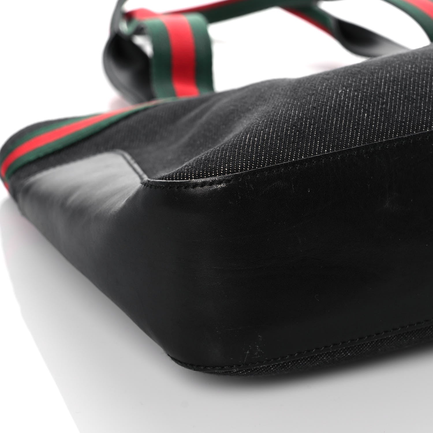 Gucci Denim Calfskin Web Tote Black 9 of 12