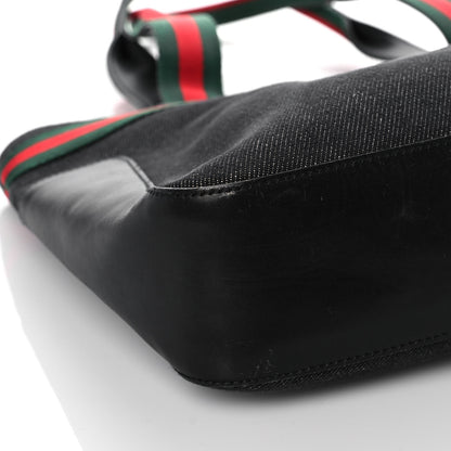 Gucci Denim Calfskin Web Tote Black 9 of 12