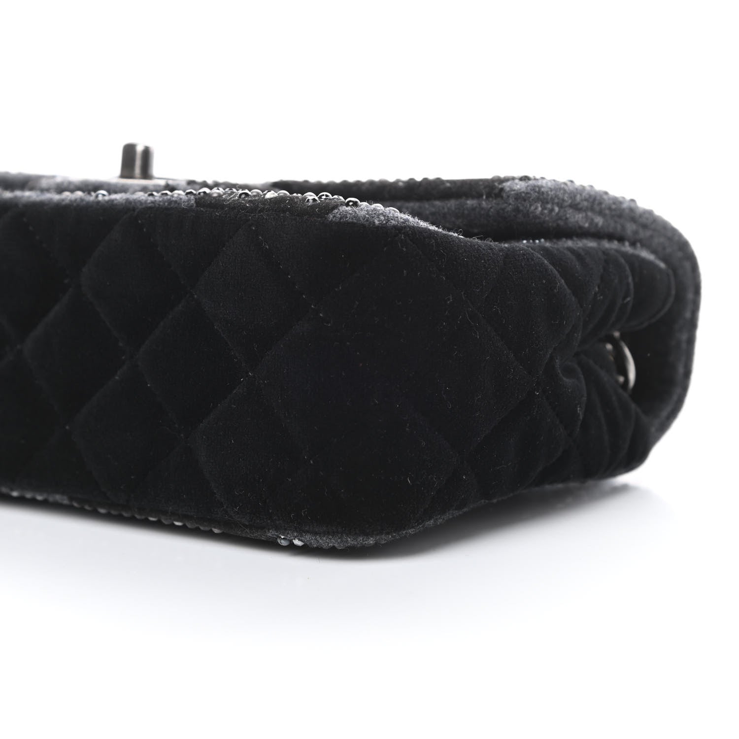Chanel Wool Velvet Crystal Studded Mini Rectangular Flap Grey Black 10 of 12