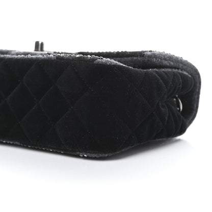 Chanel Wool Velvet Crystal Studded Mini Rectangular Flap Grey Black 10 of 12