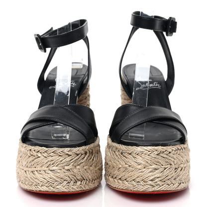 Christian Louboutin Calfskin Mariza Espadrille 130 Sandals 36 Black Naturel 2 of 7