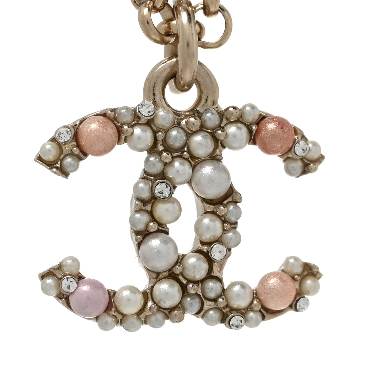 Pearl Crystal CC Charms Bracelet Light Gold Pink