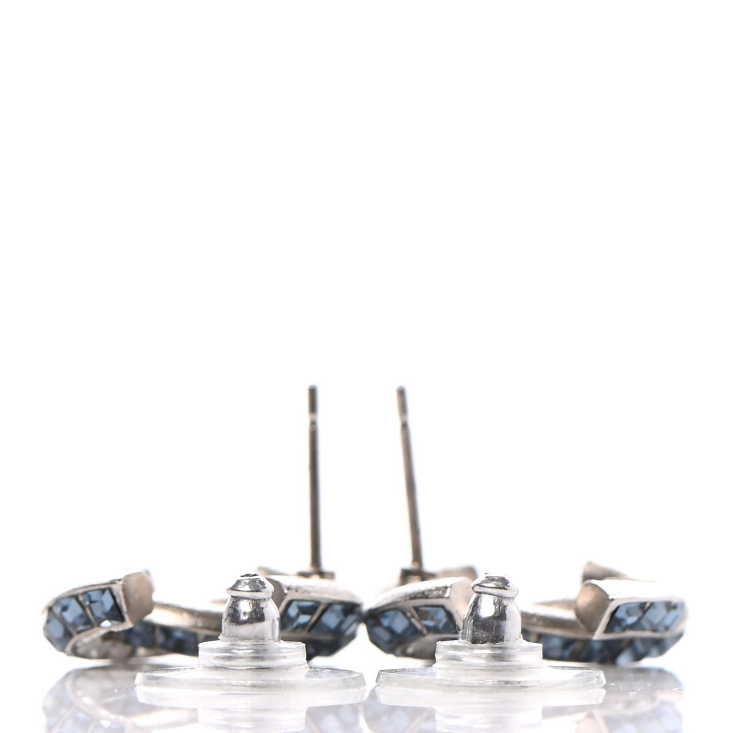 Metal Baguette Crystal CC Earrings Silver Blue