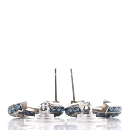 Chanel Metal Baguette Crystal CC Earrings Silver Blue 3 of 4