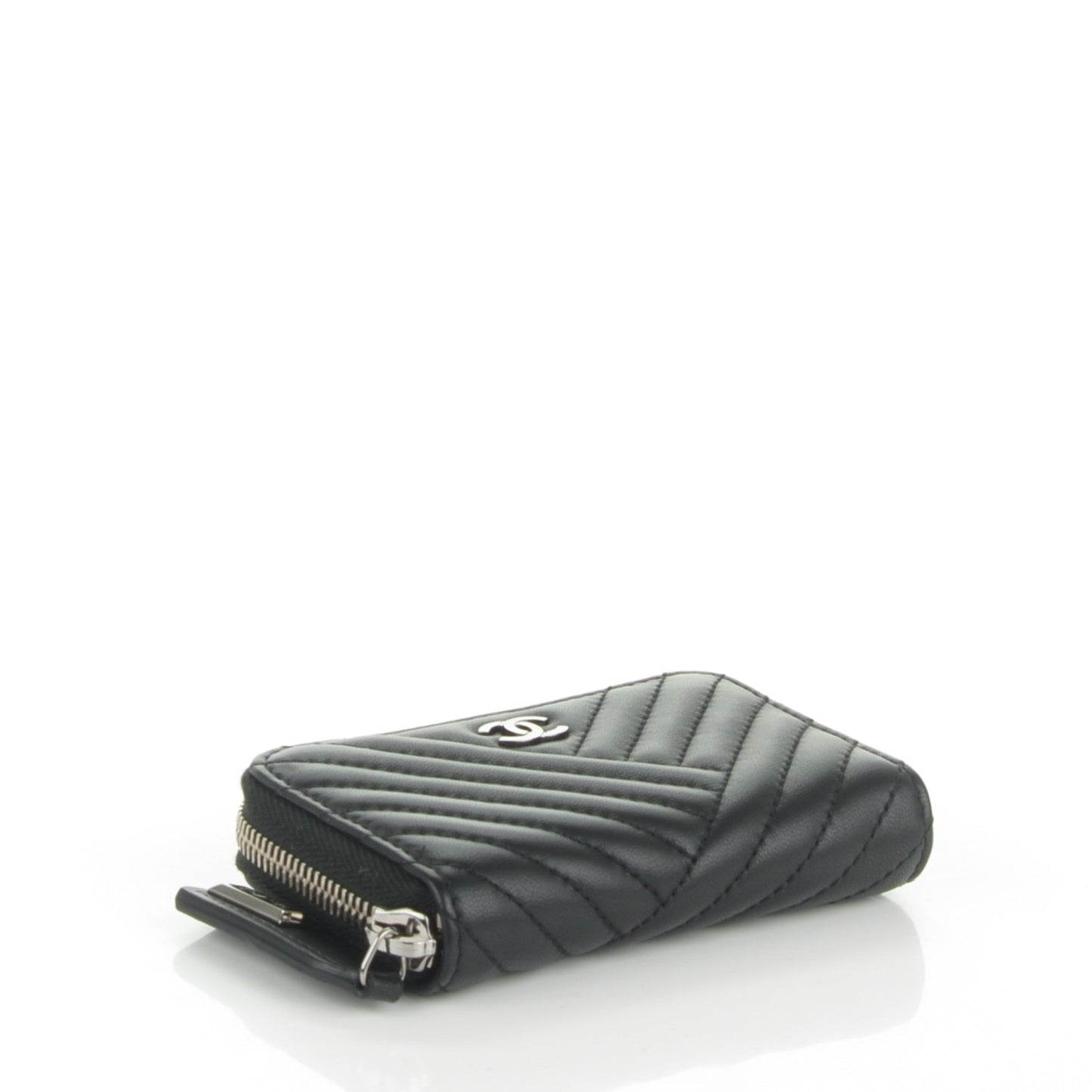 Lambskin Quilted Crossing Zip Around Coin Purse Black