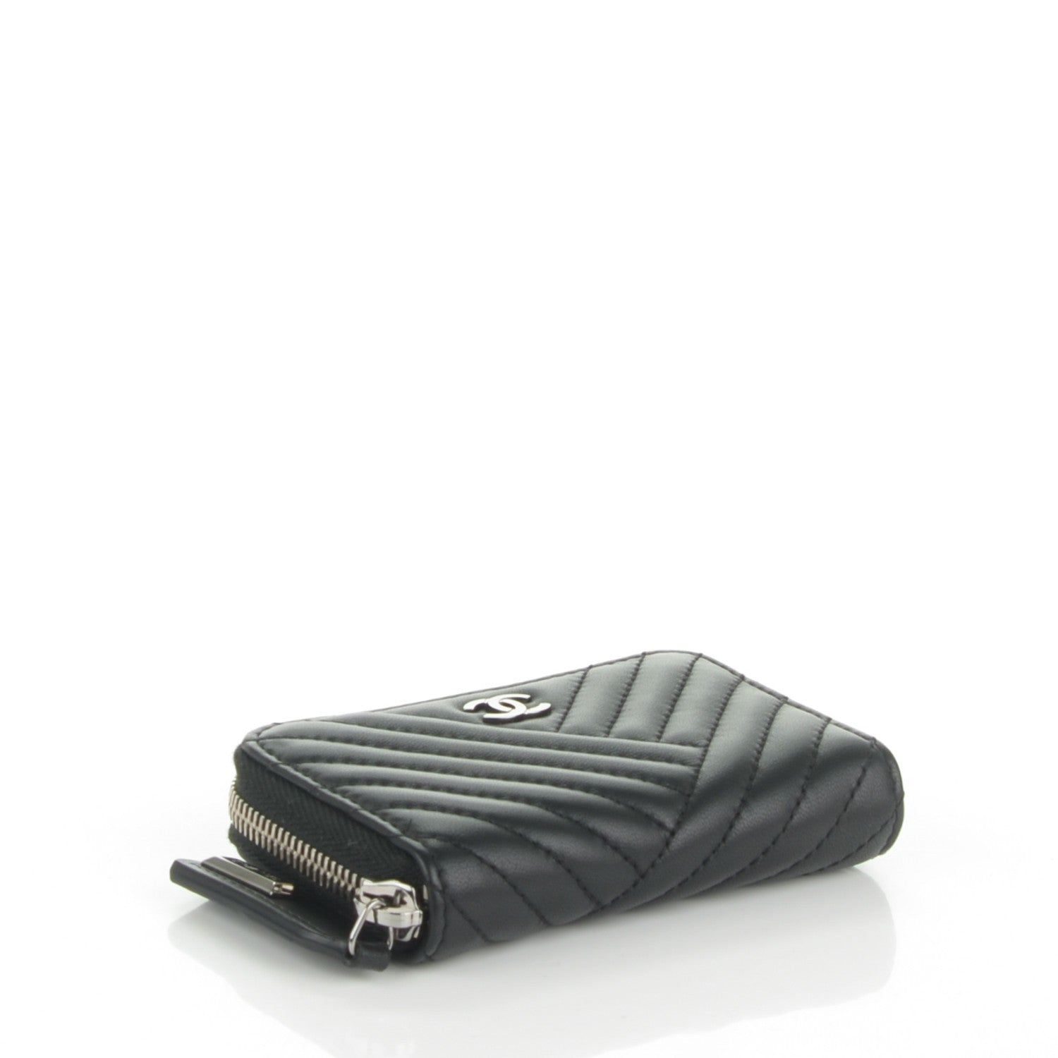 Chanel Lambskin Quilted Crossing Zip Around Coin Purse Black 4 of 7