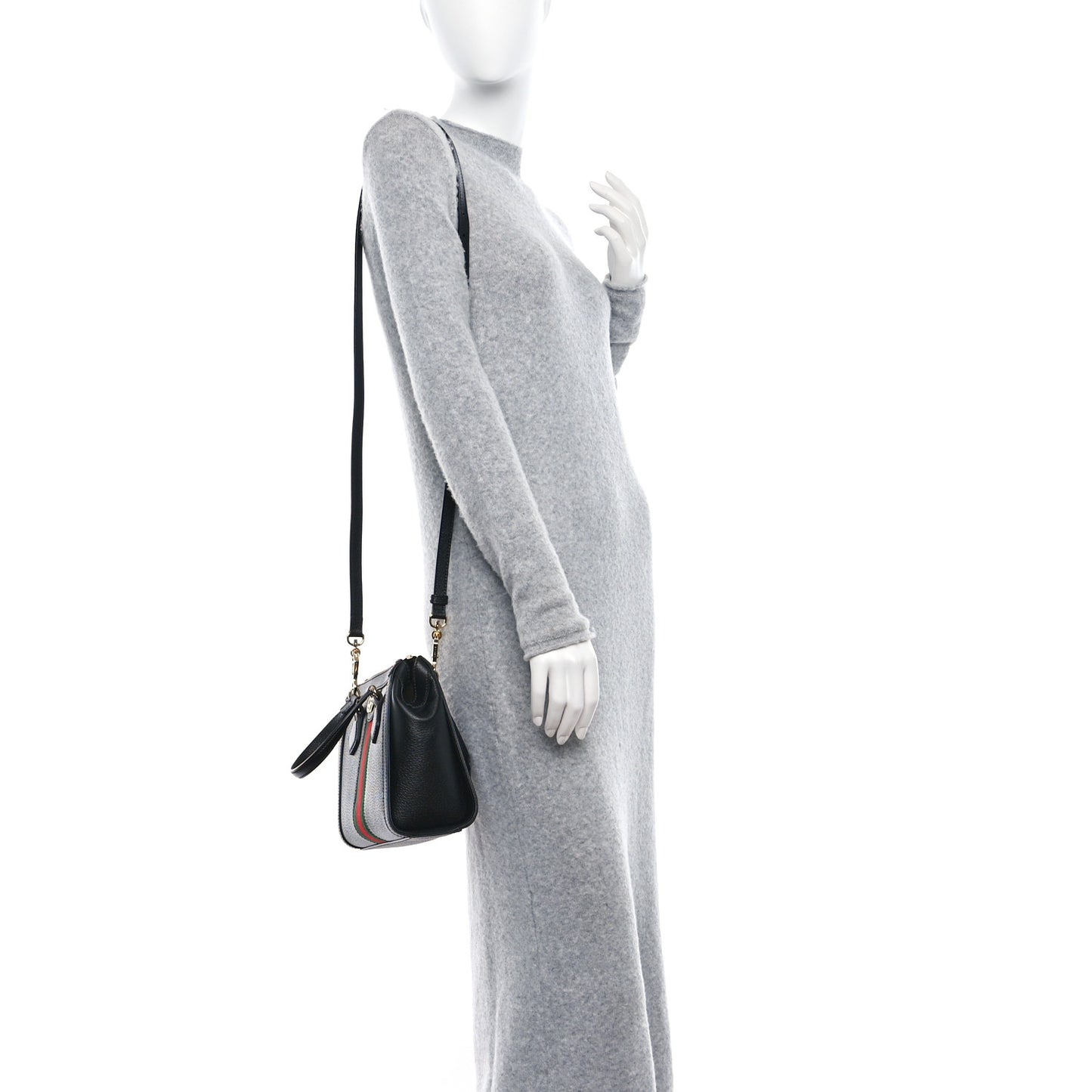 Textured Calfskin Web Small Ophidia Tote Bag Black