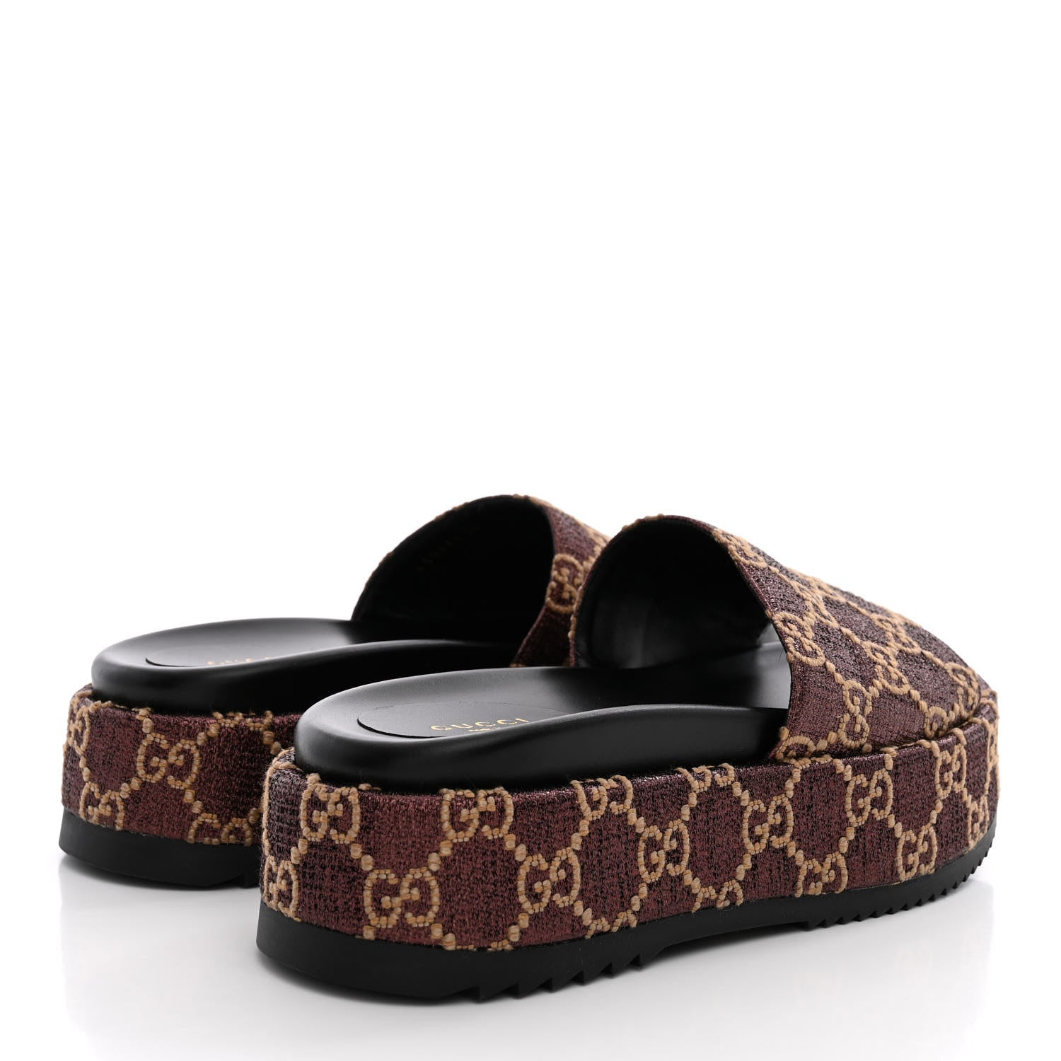 Gucci Lame GG Monogram Angelina Platform 55mm Slide Sandals 38 Brown Beige 5 of 10