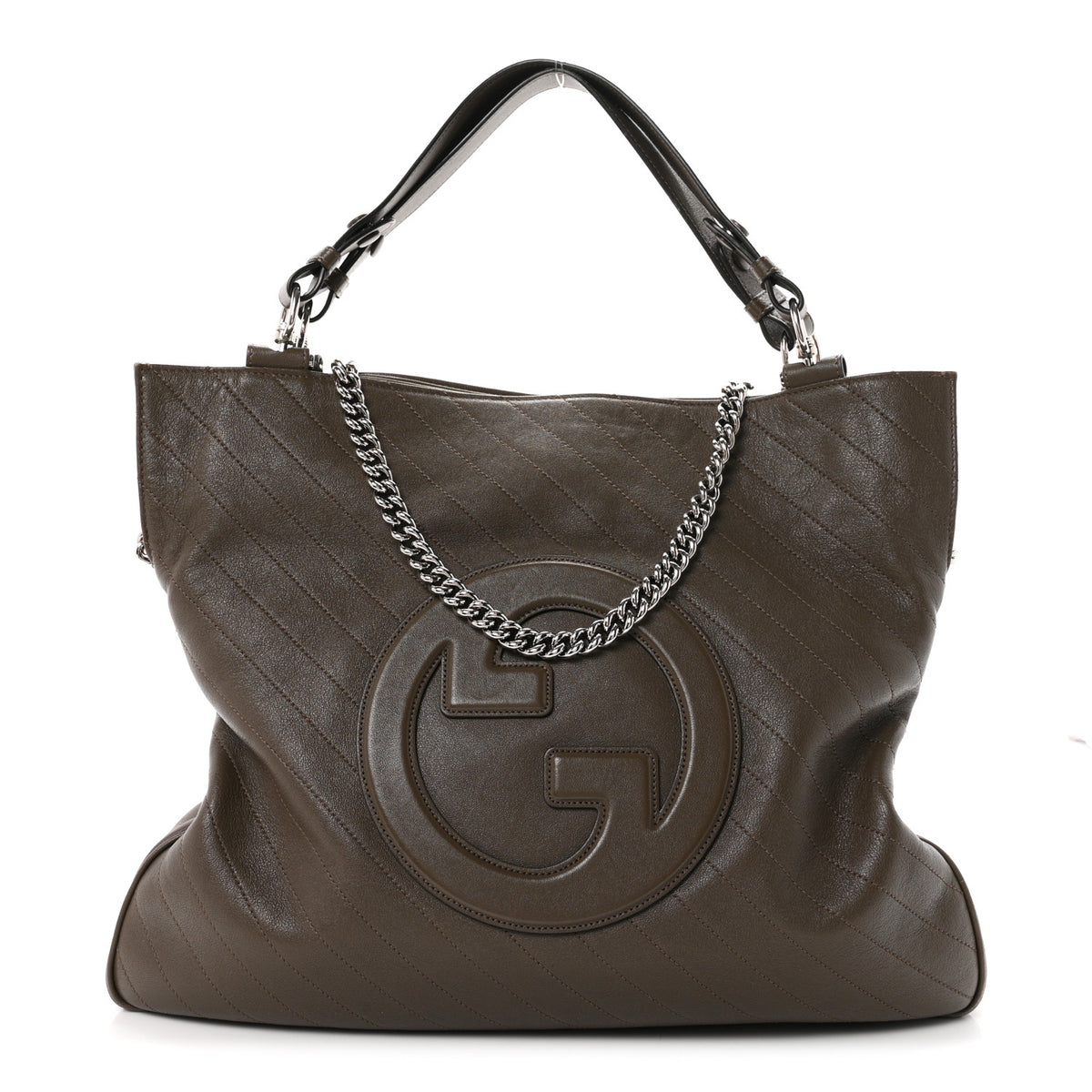 Gucci Sakai Be Green Calfskin Diagonal Stitched Medium Blondie Tote Craclet Brown 1 of 11