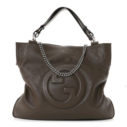 Gucci Sakai Be Green Calfskin Diagonal Stitched Medium Blondie Tote Craclet Brown 1 of 11