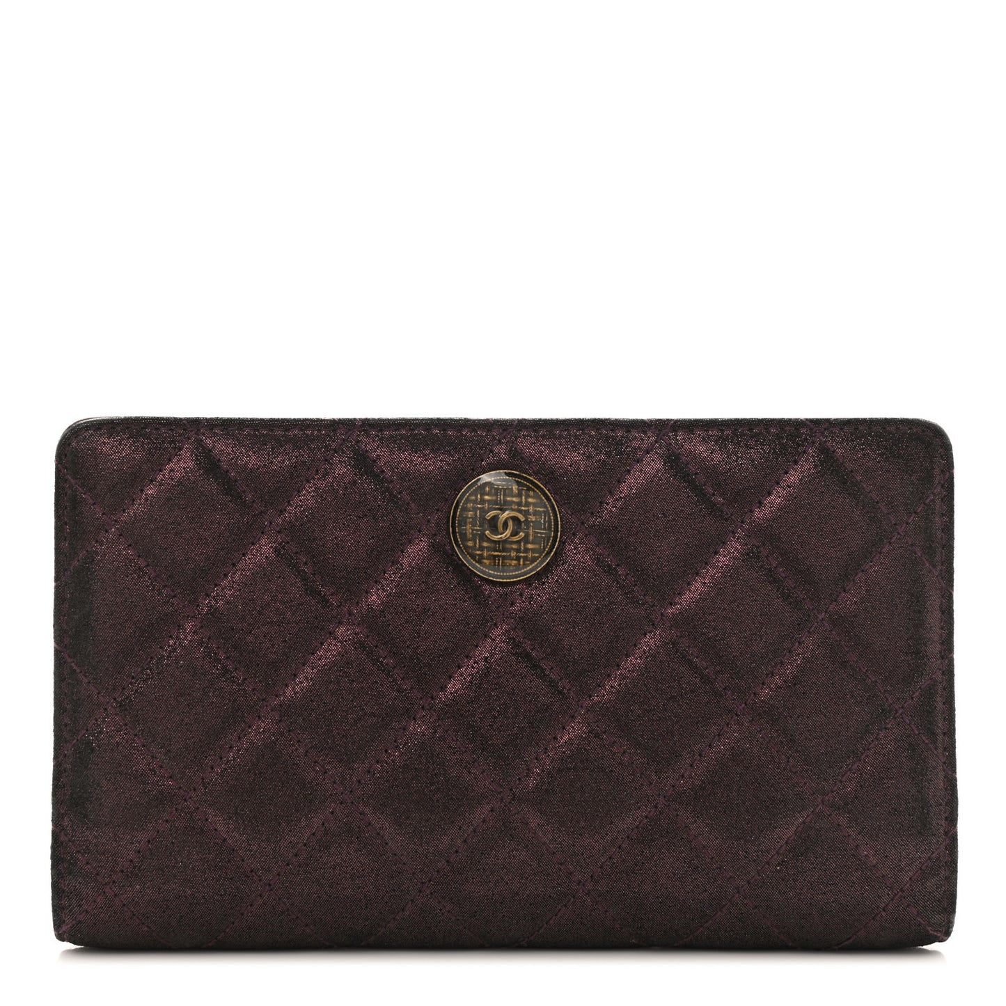 Iridescent Calfskin Quilted Tartan Button Yen Wallet Burgundy