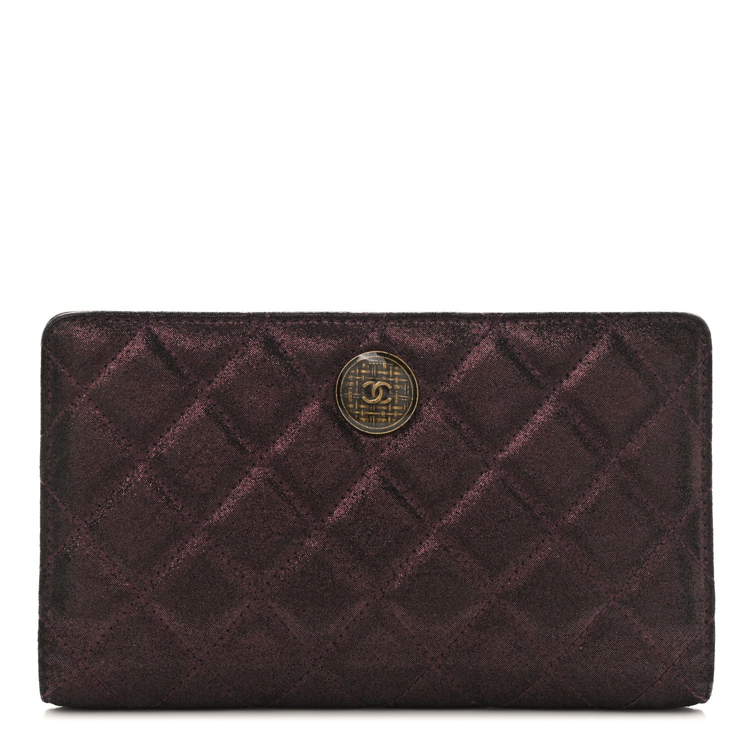 Chanel Iridescent Calfskin Quilted Tartan Button Yen Wallet Burgundy 1 of 7