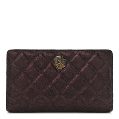 Chanel Iridescent Calfskin Quilted Tartan Button Yen Wallet Burgundy 1 of 7