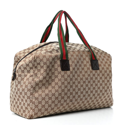 Gucci GG Monogram Web Large Collapsible Carry On Duffle Beige Brown 2 of 10
