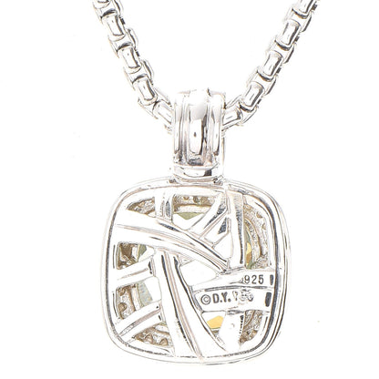 David Yurman Sterling Silver 14K Yellow Gold Diamond Prasiolite 11mm Albion Pendant Necklace 7 of 7