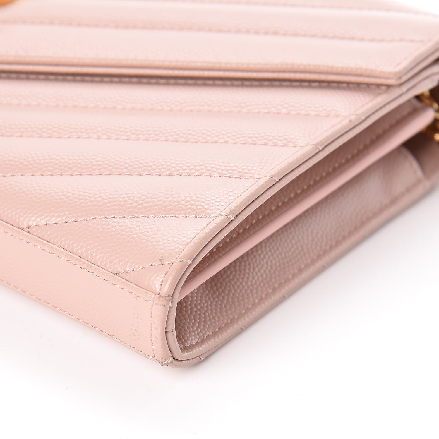 Saint Laurent Grain De Poudre Matelasse Chevron Monogram Chain Wallet Pale Pink 6 of 11