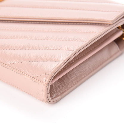 Saint Laurent Grain De Poudre Matelasse Chevron Monogram Chain Wallet Pale Pink 6 of 11