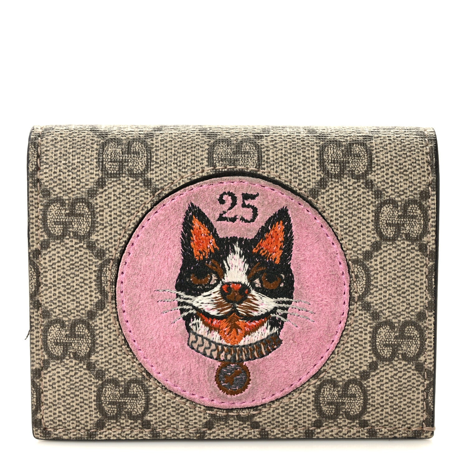 Gucci GG Supreme Monogram Bosco Patch Card Case Wallet Beige 1 of 7