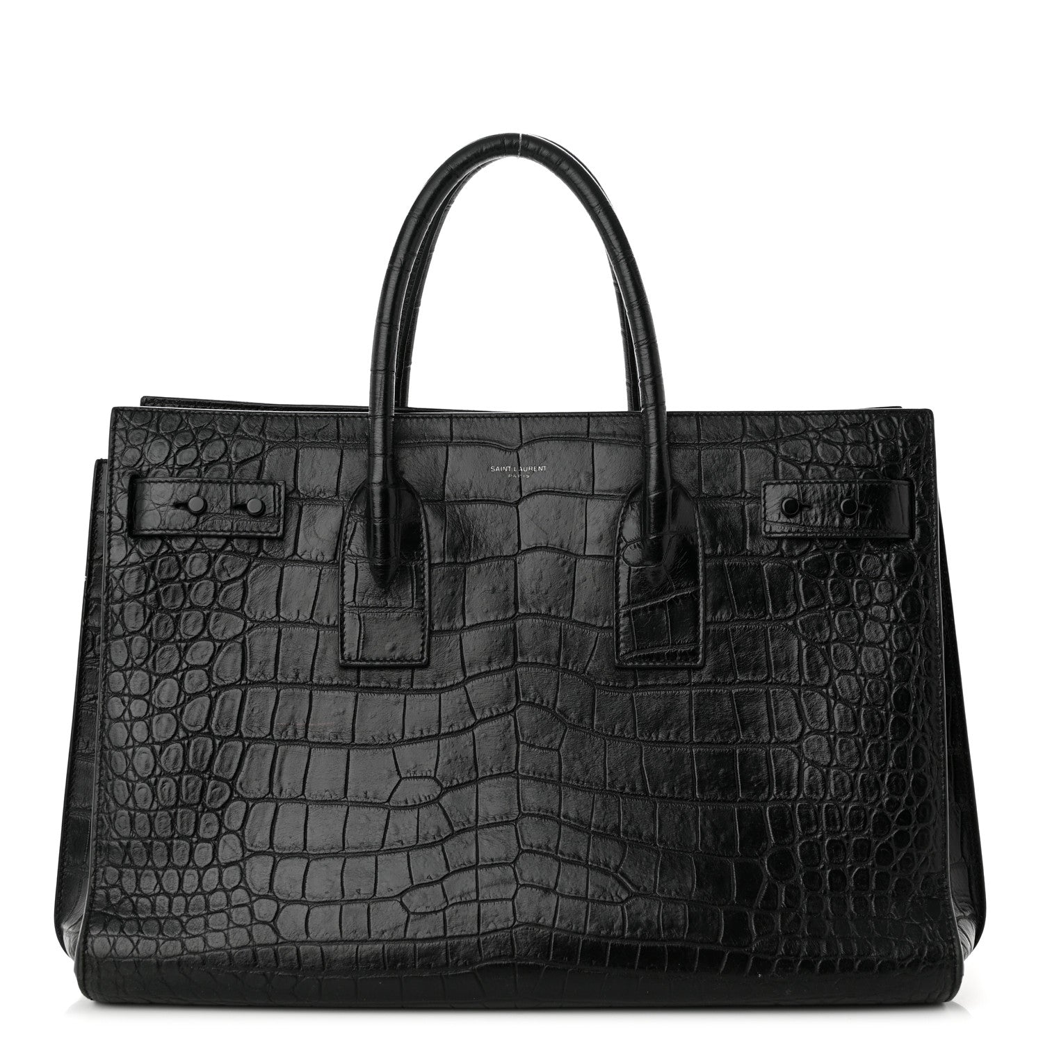 Saint Laurent Calfskin Crocodile Embossed Medium Supple Sac de Jour Black 1 of 11