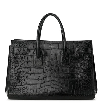 Saint Laurent Calfskin Crocodile Embossed Medium Supple Sac de Jour Black 1 of 11