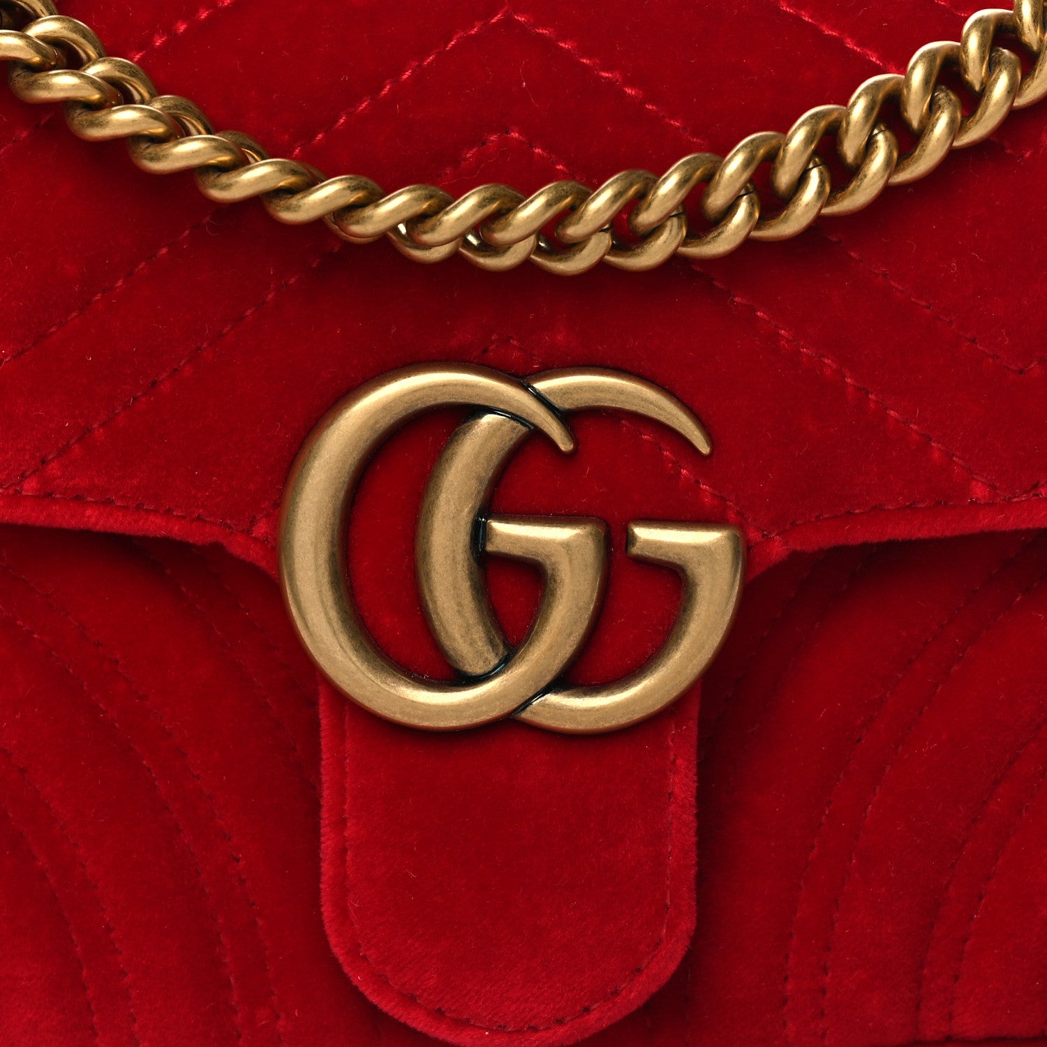 Gucci Velvet Matelasse Mini GG Marmont Shoulder Bag Hibiscus Red 9 of 11